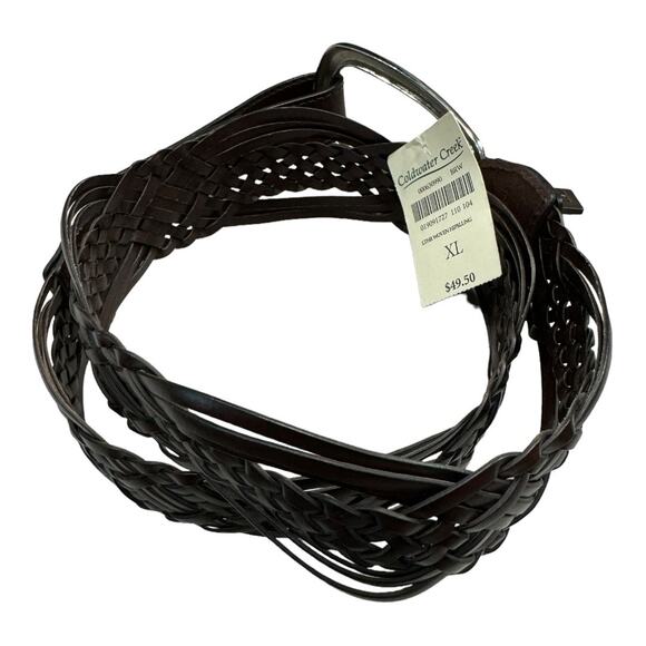 Coldwater Creek Womens Belt Sz XL Bonded Brown Braided Leather NEW - Picture 3 of 4